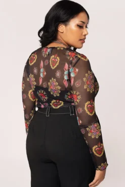 Hell Bunny Amias Mesh Top Black Discount