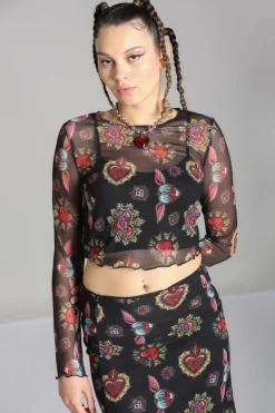 Hell Bunny Amias Mesh Top Black Discount