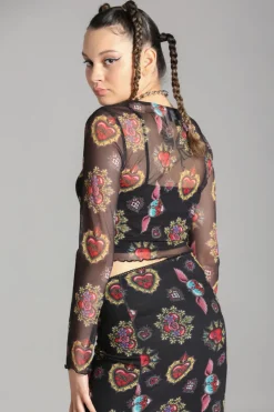 Hell Bunny Amias Mesh Top Black Discount