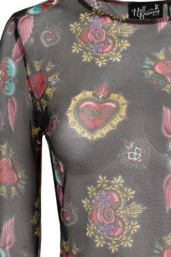 Hell Bunny Amias Mesh Top Black Discount