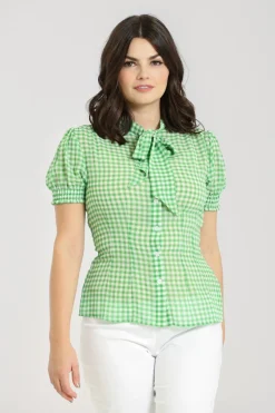 Hell Bunny Anne Marie Blouse Green Sale
