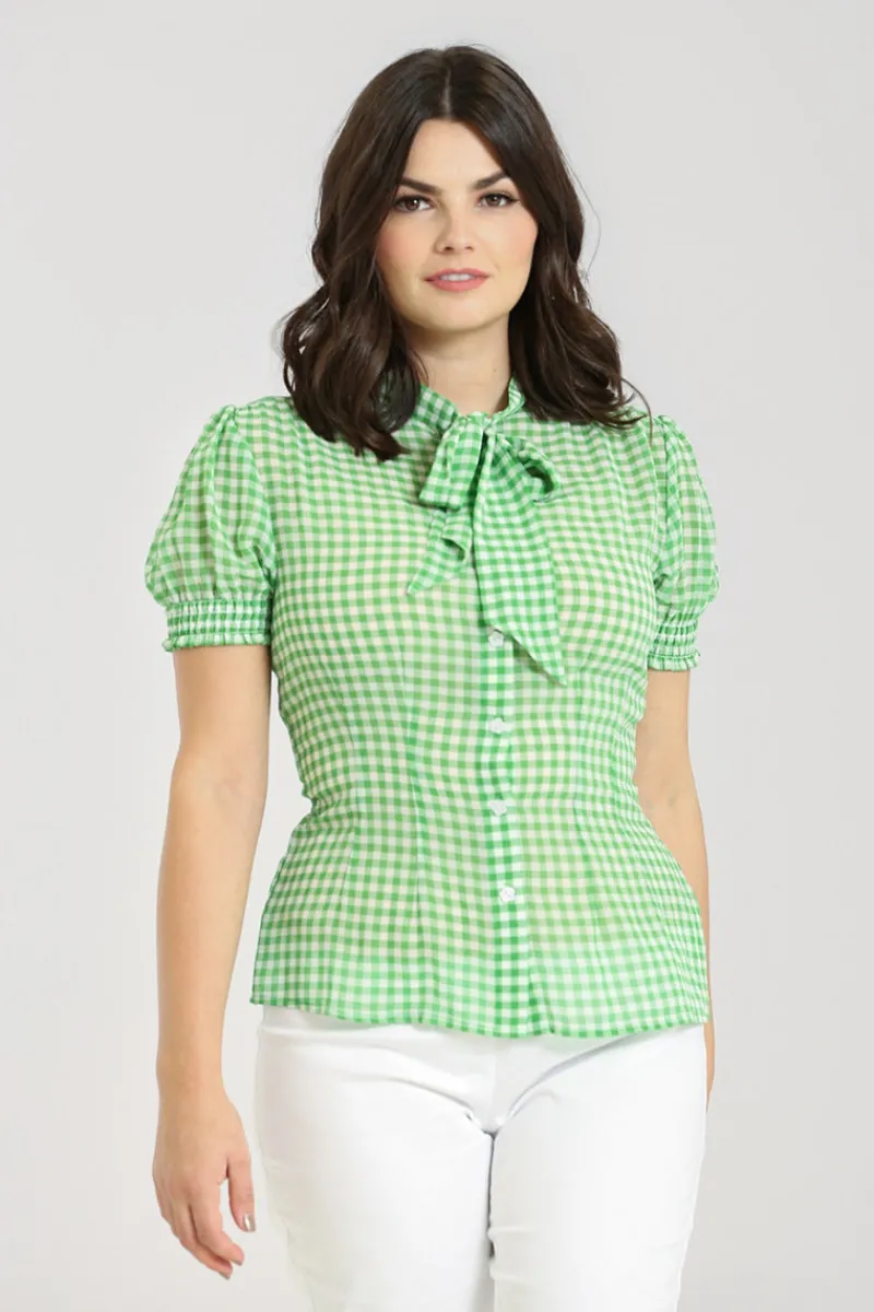 Hell Bunny Anne Marie Blouse Green Sale