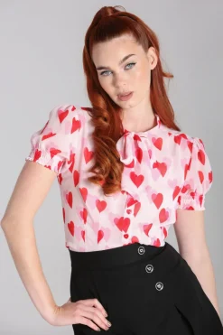 Hell Bunny Aphrodite Blouse Pink New
