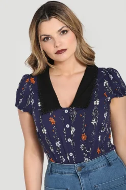Hell Bunny Asta Blouse Blue New