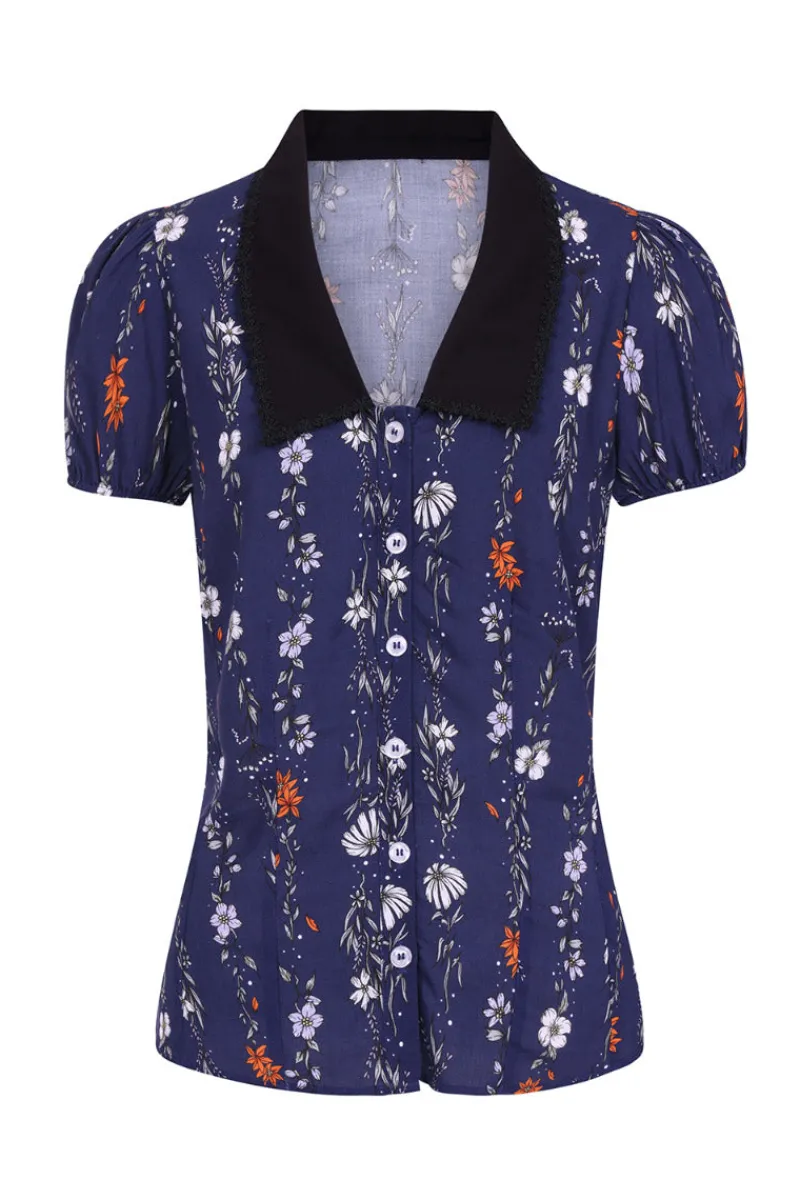 Hell Bunny Asta Blouse Blue New