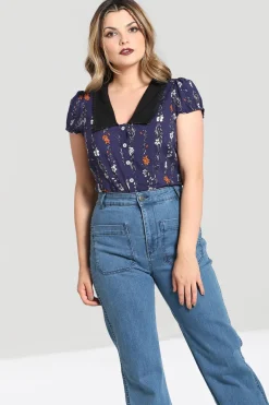 Hell Bunny Asta Blouse Blue New