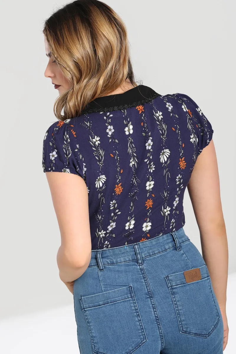 Hell Bunny Asta Blouse Blue New