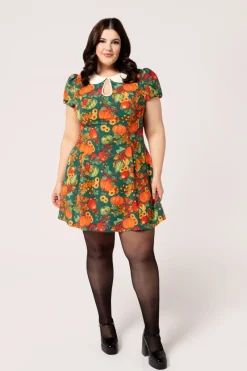 Hell Bunny Autumn Mini Dress Green Hot