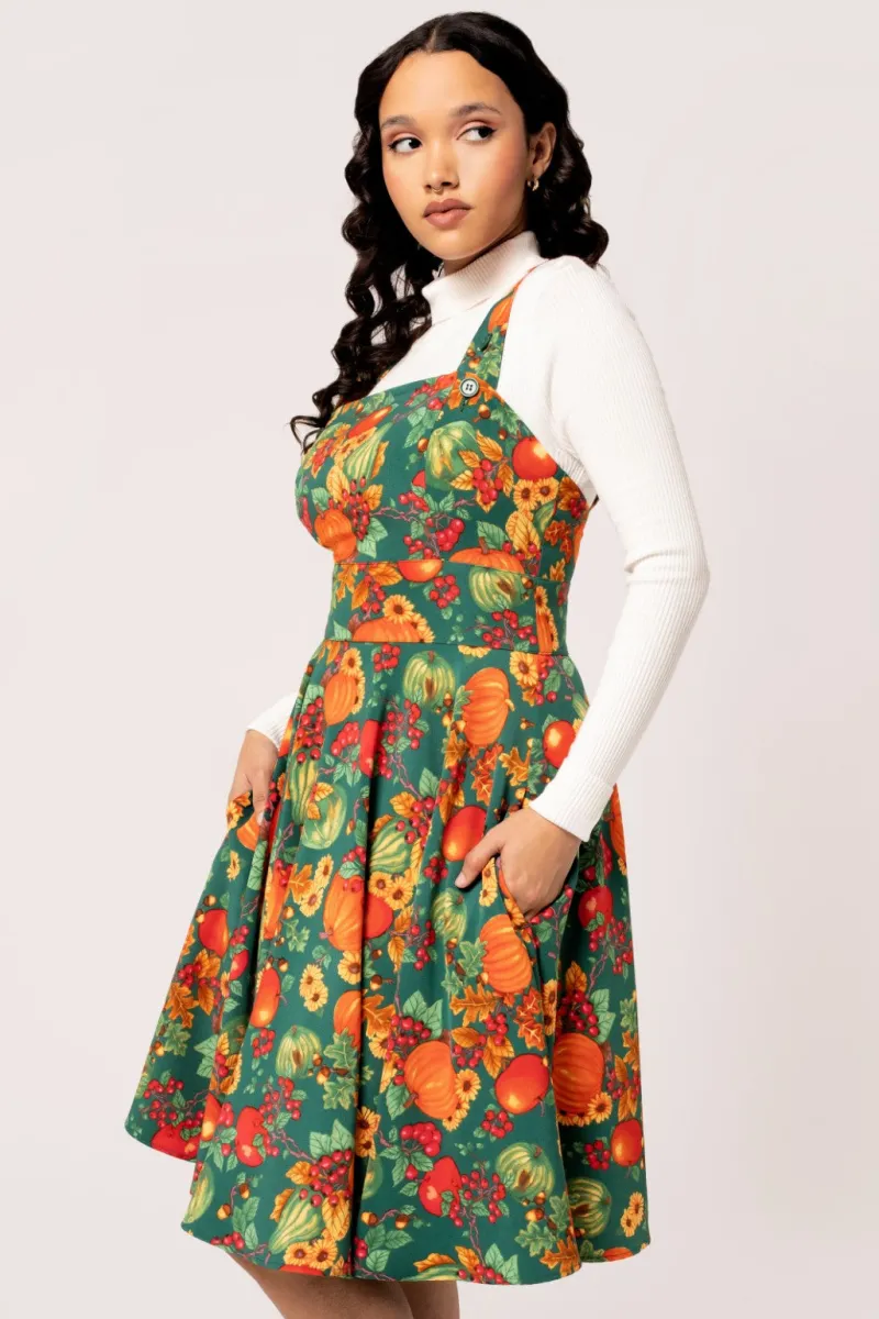 Hell Bunny Autumn Pinafore Dress Green Online