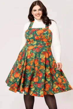 Hell Bunny Autumn Pinafore Dress Green Online