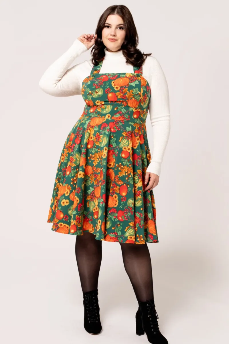 Hell Bunny Autumn Pinafore Dress Green Online