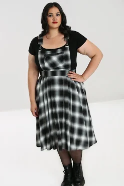 Hell Bunny Avril Pinafore Dress Grey Clearance