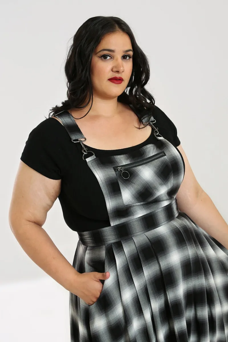 Hell Bunny Avril Pinafore Dress Grey Clearance