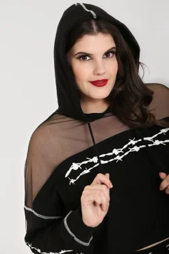 Hell Bunny Barbed Wire Hoodie Black Clearance