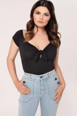 Hell Bunny Bardot Top Black Clearance