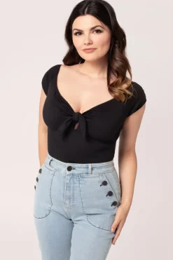 Hell Bunny Bardot Top Black Clearance