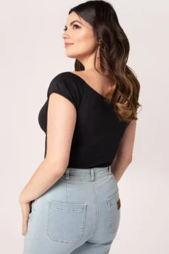 Hell Bunny Bardot Top Black Clearance