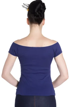 Hell Bunny Bardot Top Navy Clearance
