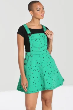 Hell Bunny Bat Pinafore Dress Green New