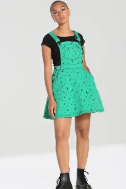 Hell Bunny Bat Pinafore Dress Green New