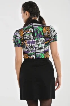 Hell Bunny Be Afraid Blouse Black New