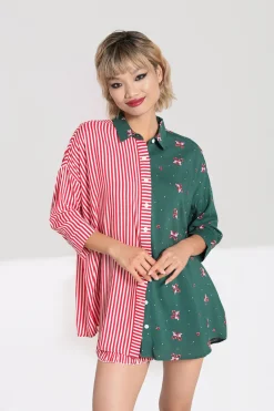 Hell Bunny Beth Oversized Shirt Green Sale