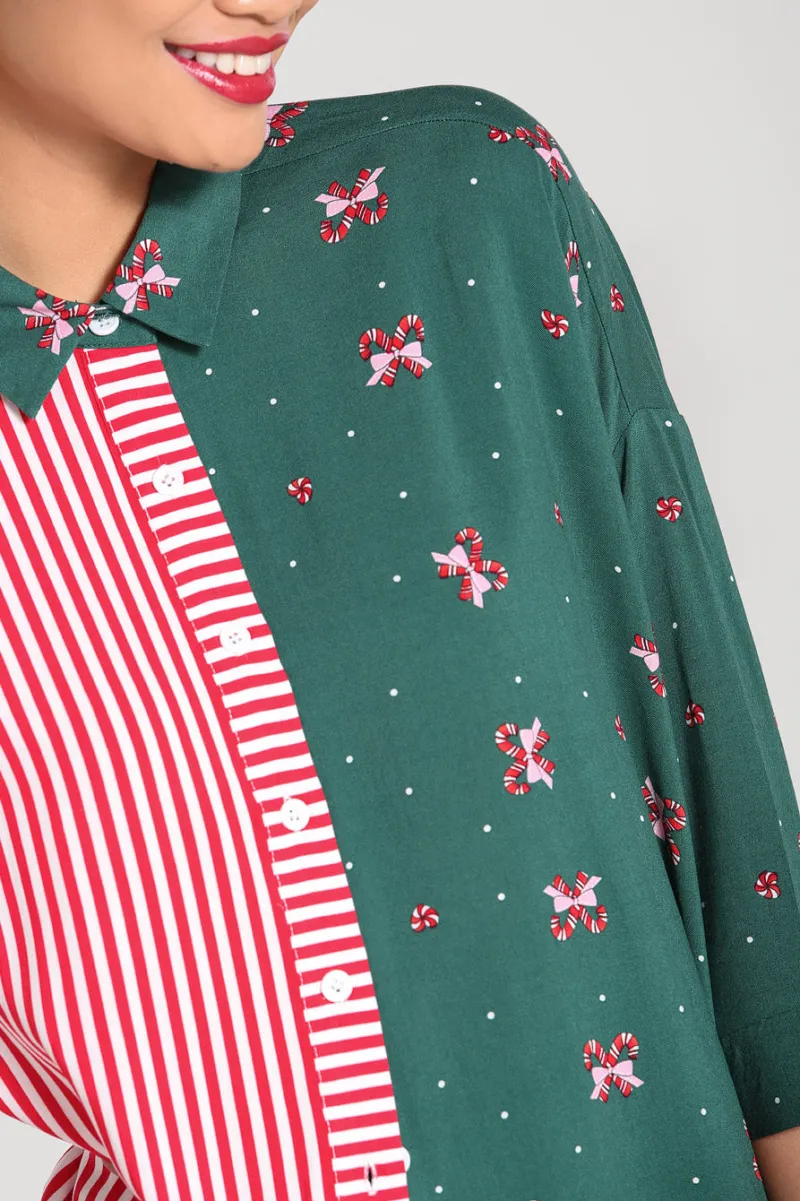 Hell Bunny Beth Oversized Shirt Green Sale