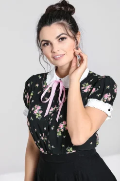 Hell Bunny Bobby Sue Blouse Black Hot