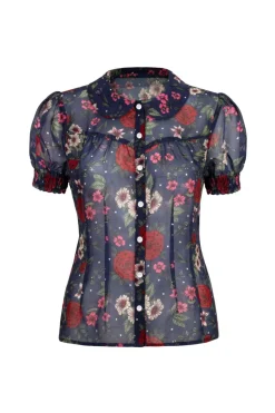 Hell Bunny Camellia Blouse Blue Clearance