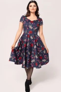 Hell Bunny Camellia Midi Dress Blue Discount