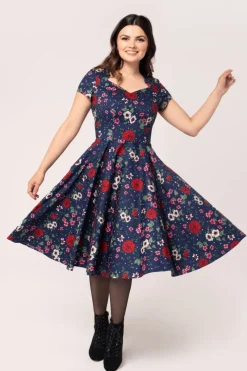 Hell Bunny Camellia Midi Dress Blue Discount