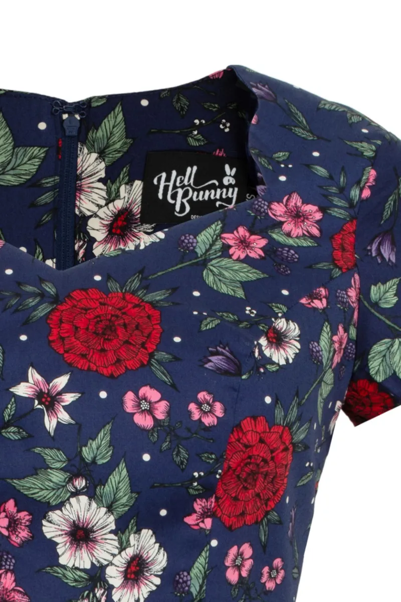 Hell Bunny Camellia Midi Dress Blue Discount