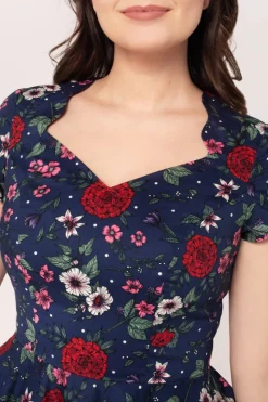 Hell Bunny Camellia Midi Dress Blue Discount