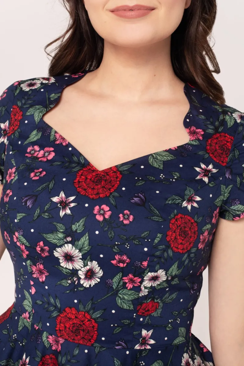 Hell Bunny Camellia Midi Dress Blue Discount