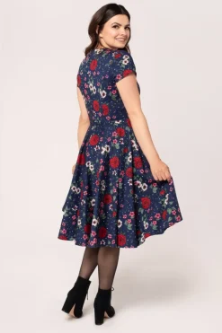 Hell Bunny Camellia Midi Dress Blue Discount