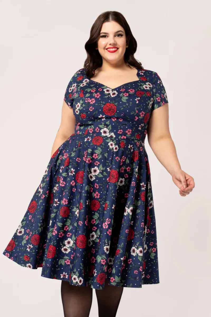 Hell Bunny Camellia Midi Dress Blue Discount