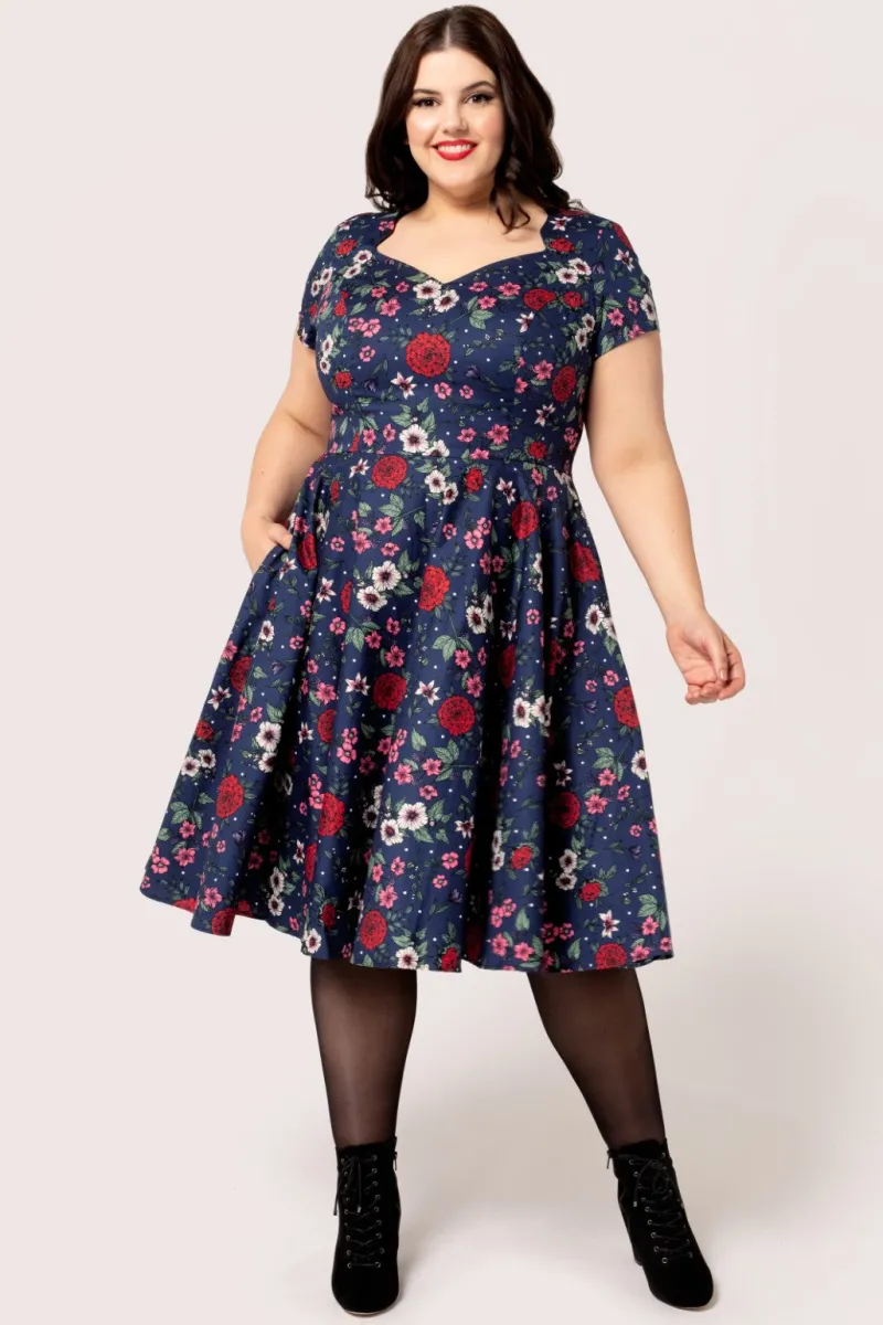 Hell Bunny Camellia Midi Dress Blue Discount