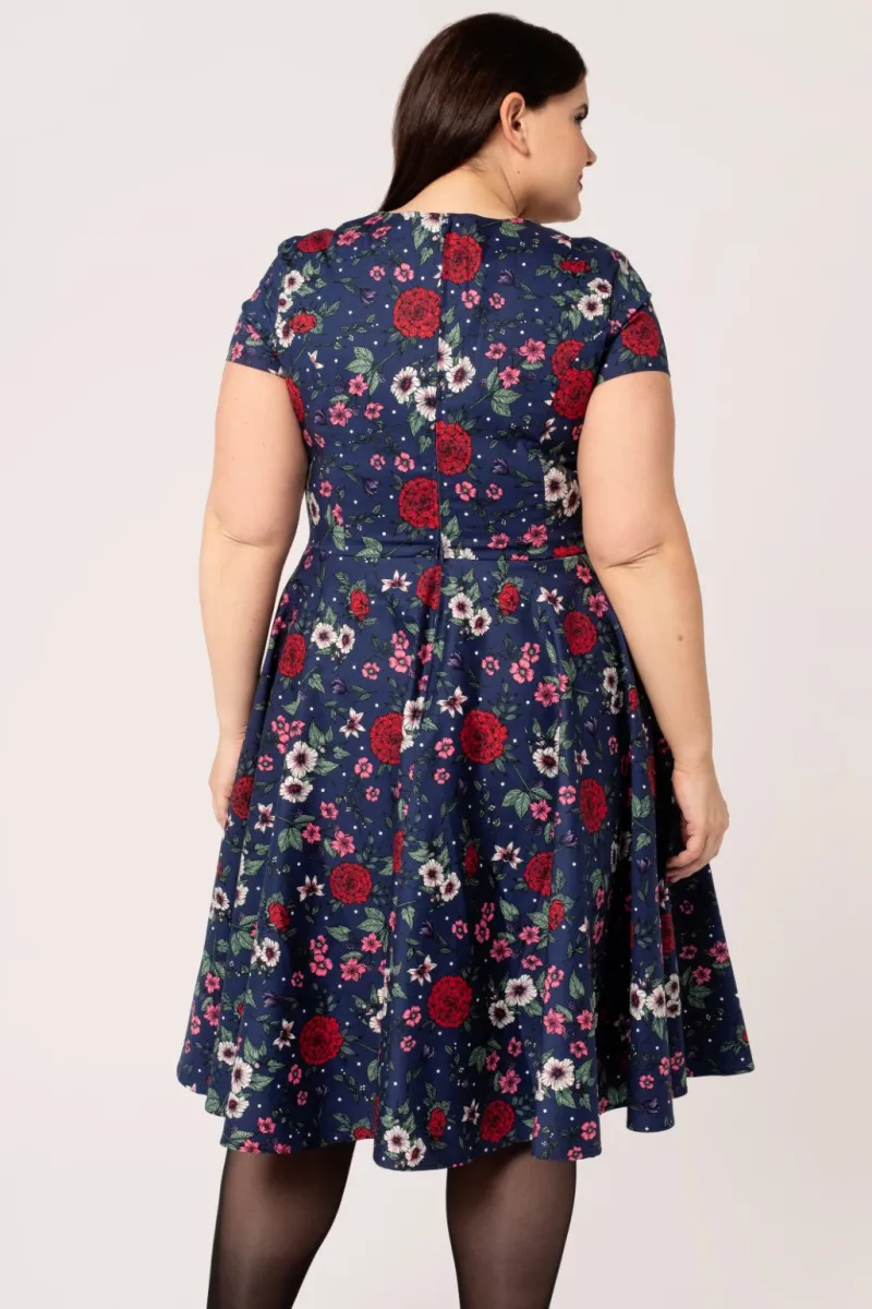 Hell Bunny Camellia Midi Dress Blue Discount