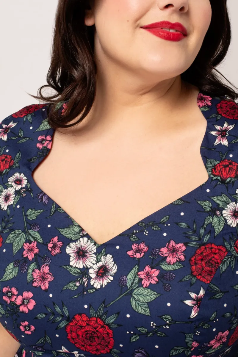 Hell Bunny Camellia Midi Dress Blue Discount