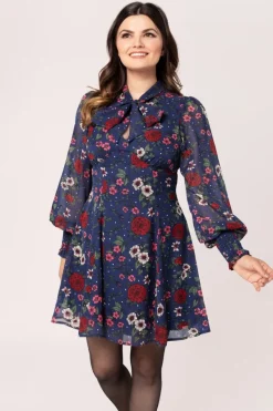 Hell Bunny Camellia Mini Dress Blue