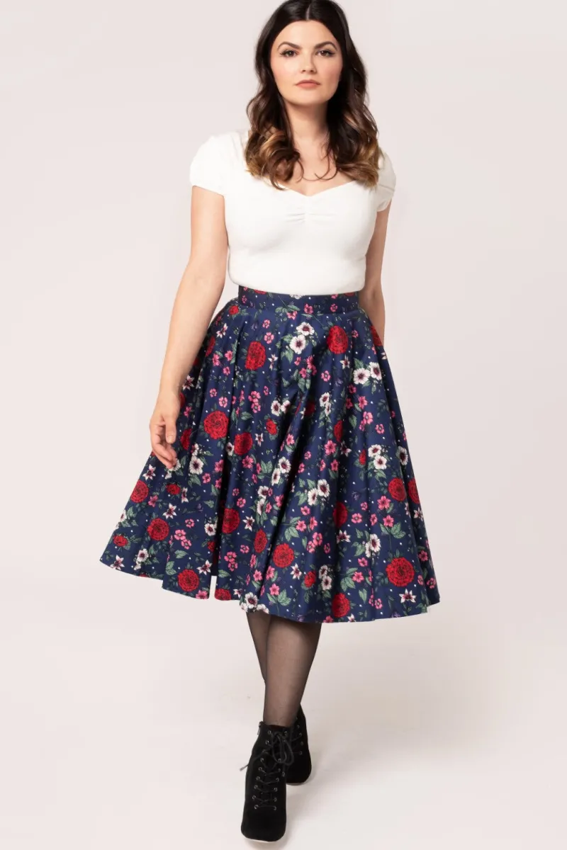 Hell Bunny Camellia Skirt Blue Outlet