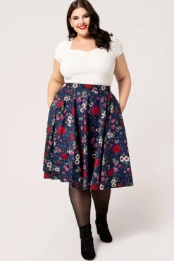 Hell Bunny Camellia Skirt Blue Outlet