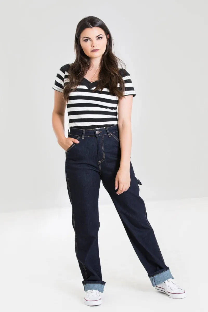 Hell Bunny Carpenter Denim Jeans Navy