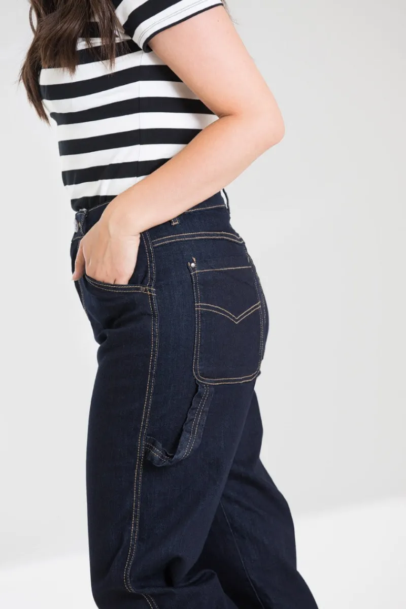 Hell Bunny Carpenter Denim Jeans Navy