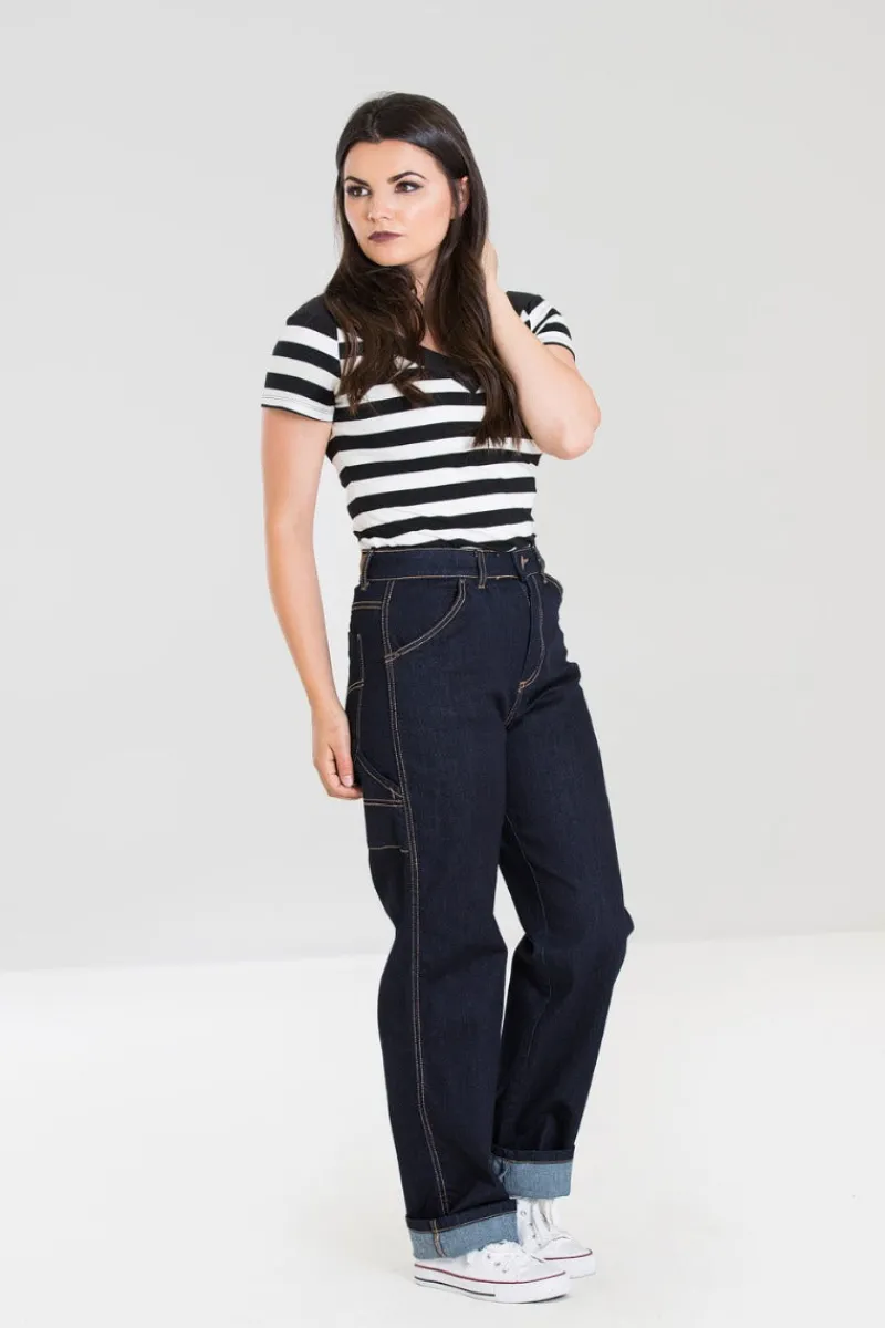 Hell Bunny Carpenter Denim Jeans Navy