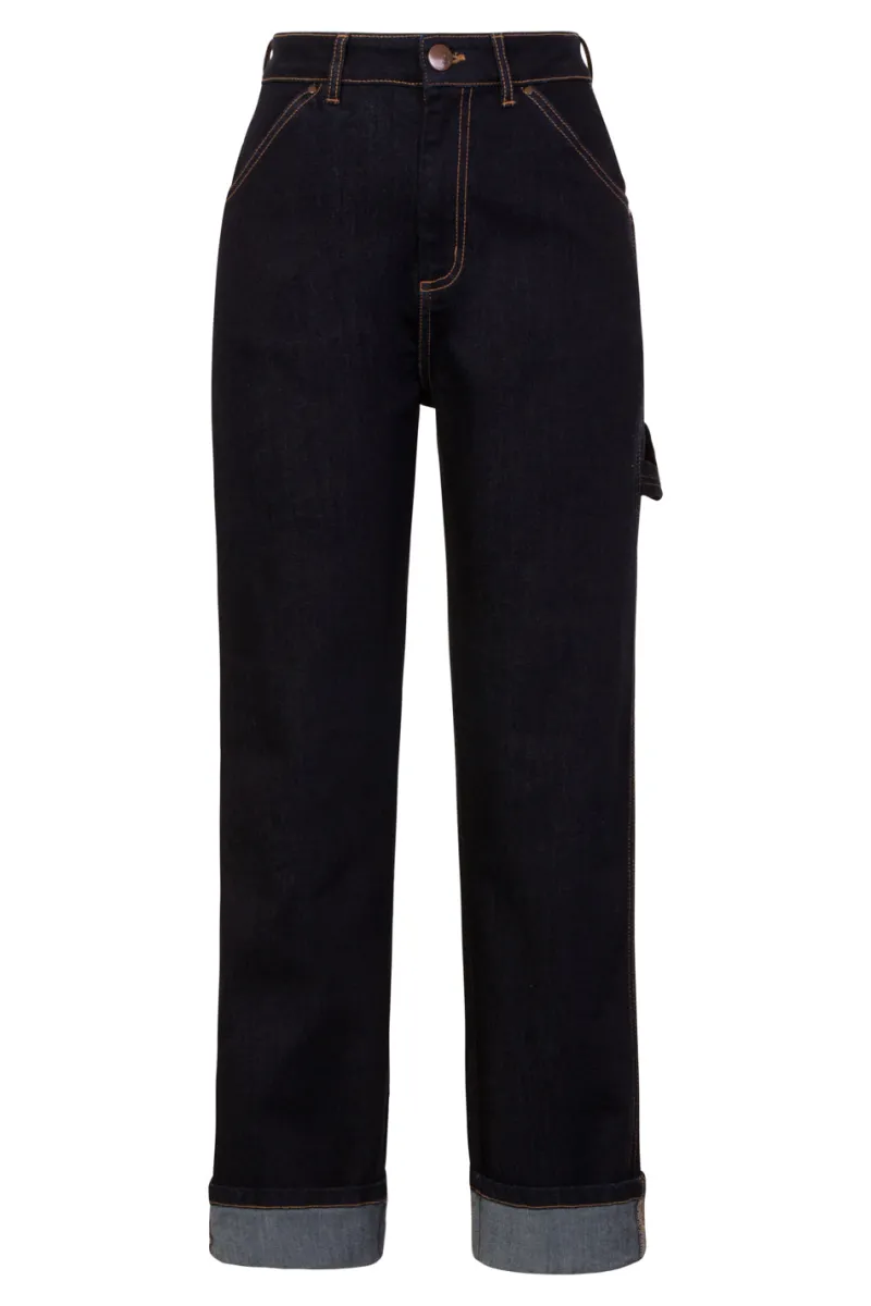 Hell Bunny Carpenter Denim Jeans Navy