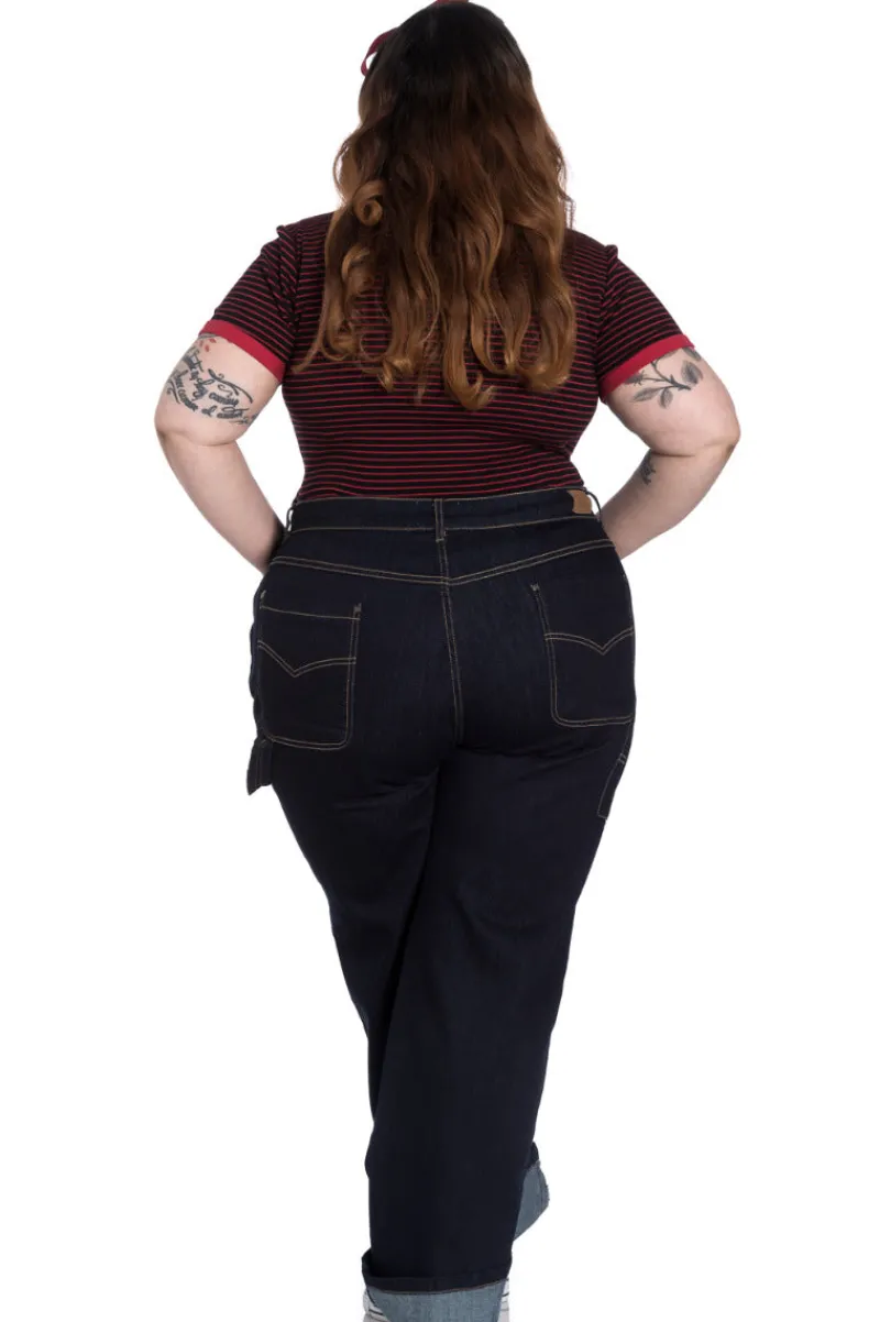 Hell Bunny Carpenter Denim Jeans Navy