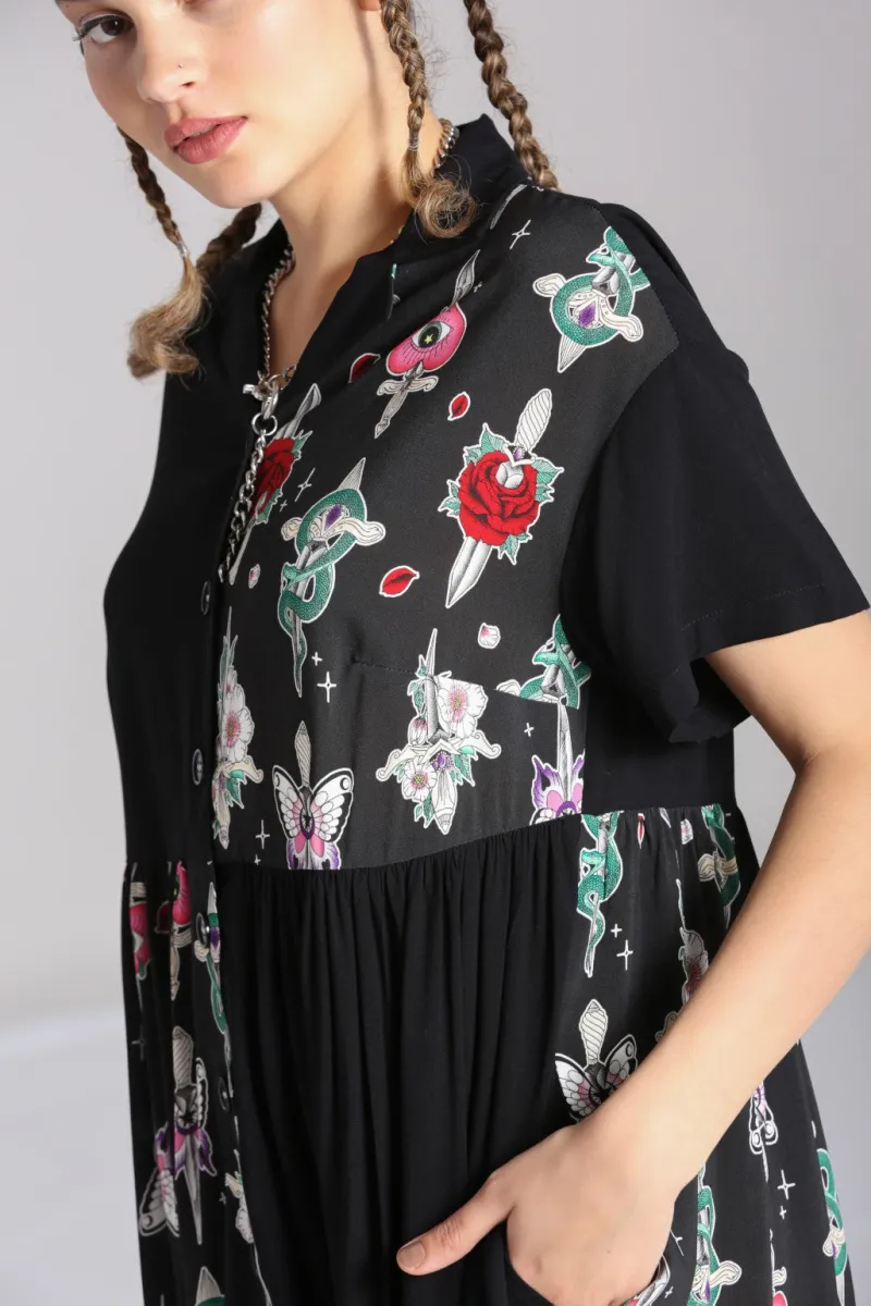 Hell Bunny Cersei Knee Dress Black