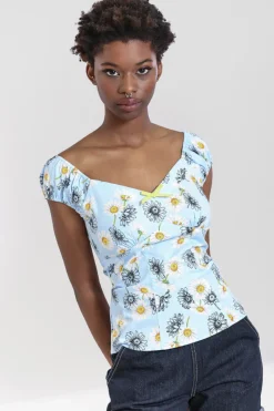 Hell Bunny Daisy Top Blue Clearance