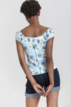 Hell Bunny Daisy Top Blue Clearance